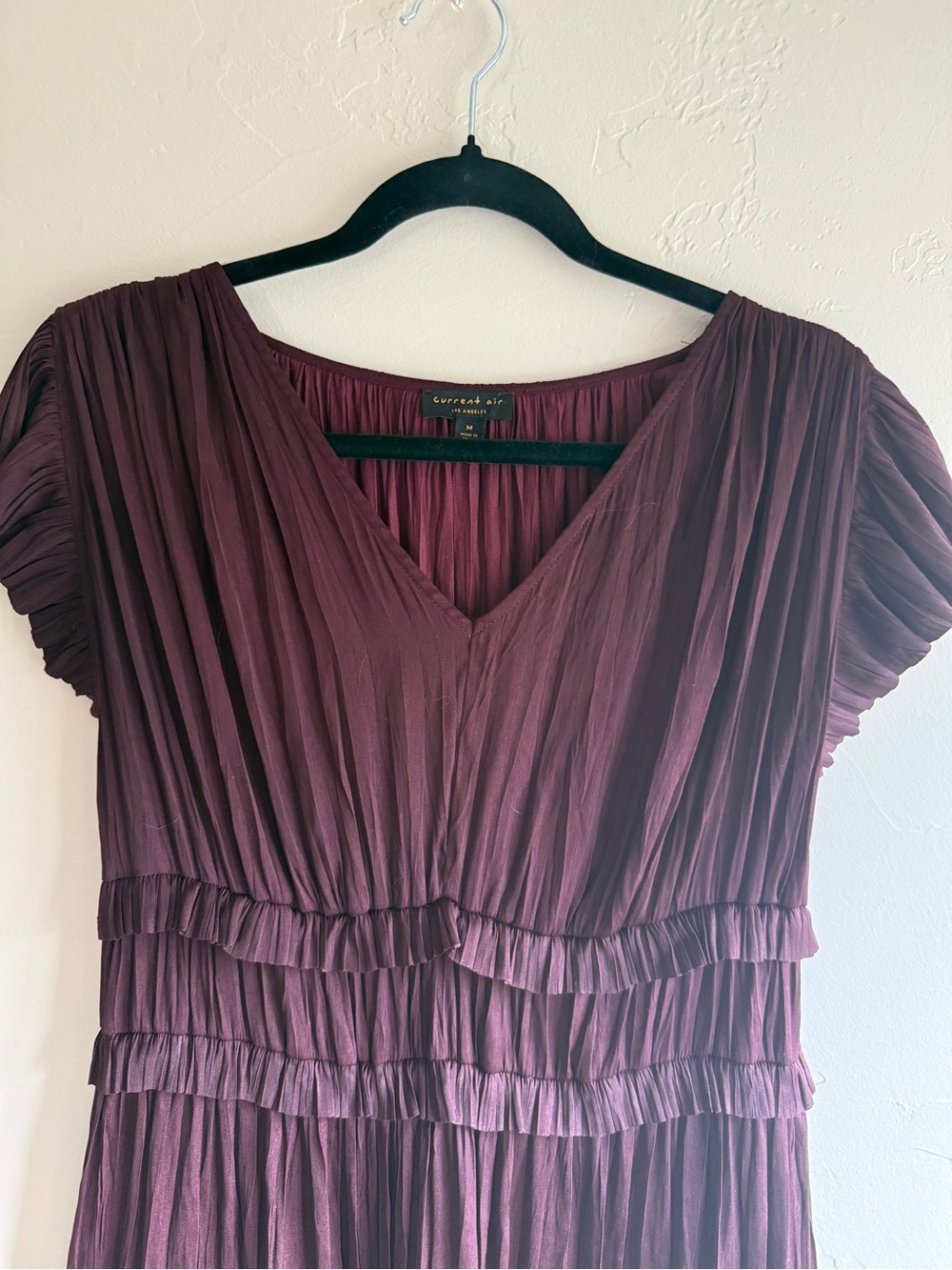 Anthropologie Current Air Pleated V‑Neck Maxi Dress in Plum
